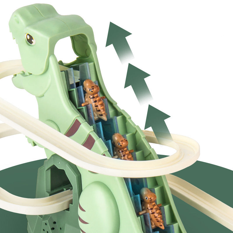 Aarenza Electric Dinosaur Chase Race Track Playset for kids, featuring colorful dinosaur figures and a multi-lane race track.