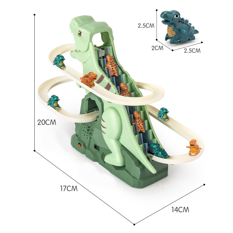 Arenzza Electric Dinosaur Chase Race Track Playset featuring colorful toy dinosaurs and race tracks for kids' play.