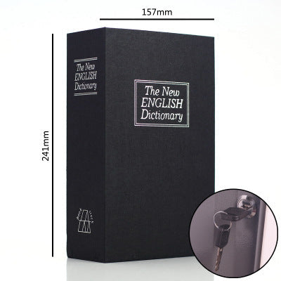Arenzza secret book safe box with a black cover, designed as a hidden storage container for valuables, surrounded by gift items.