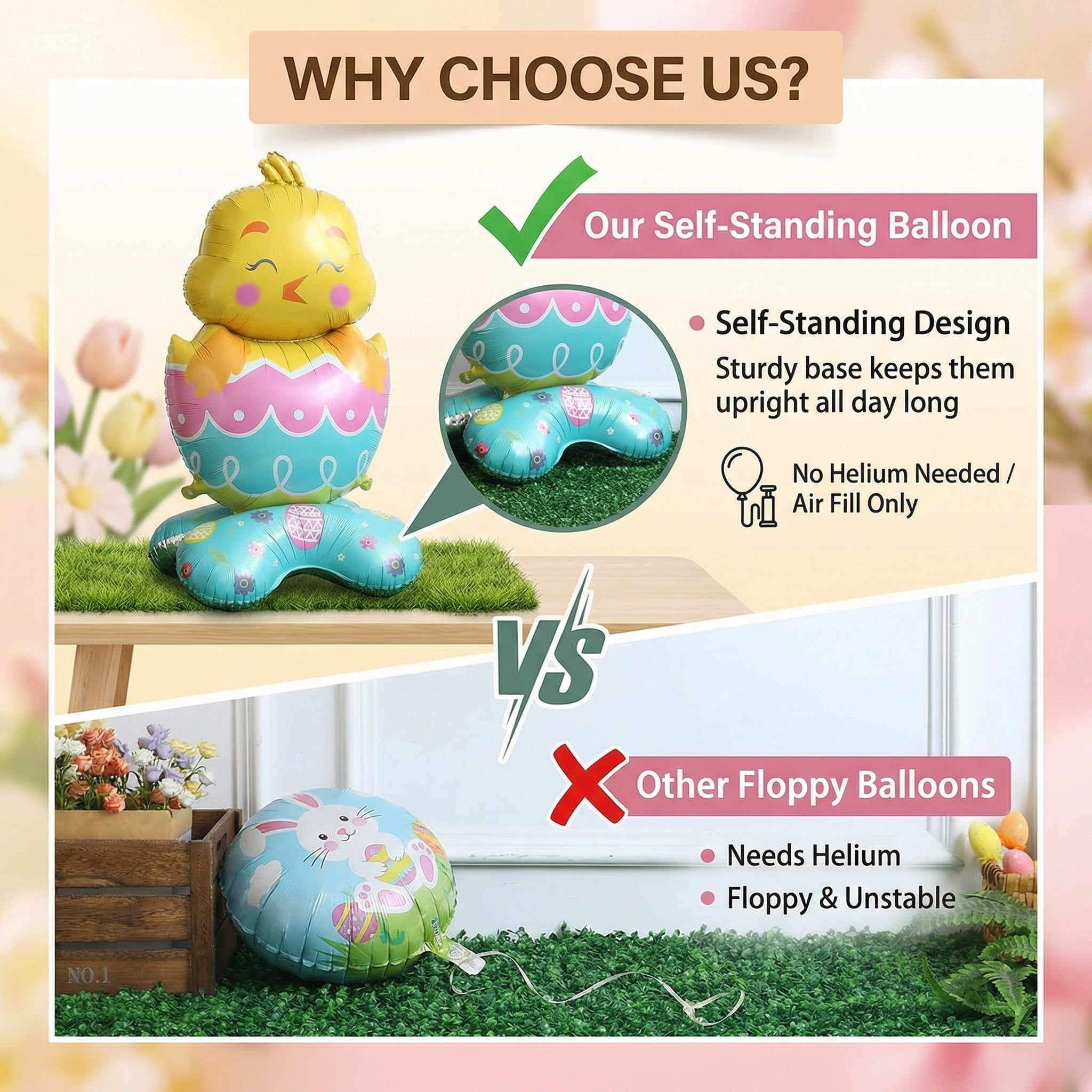 A giant 3D standing bunny balloon from Arenzza, perfect for Easter celebrations, featuring a festive and colorful design.