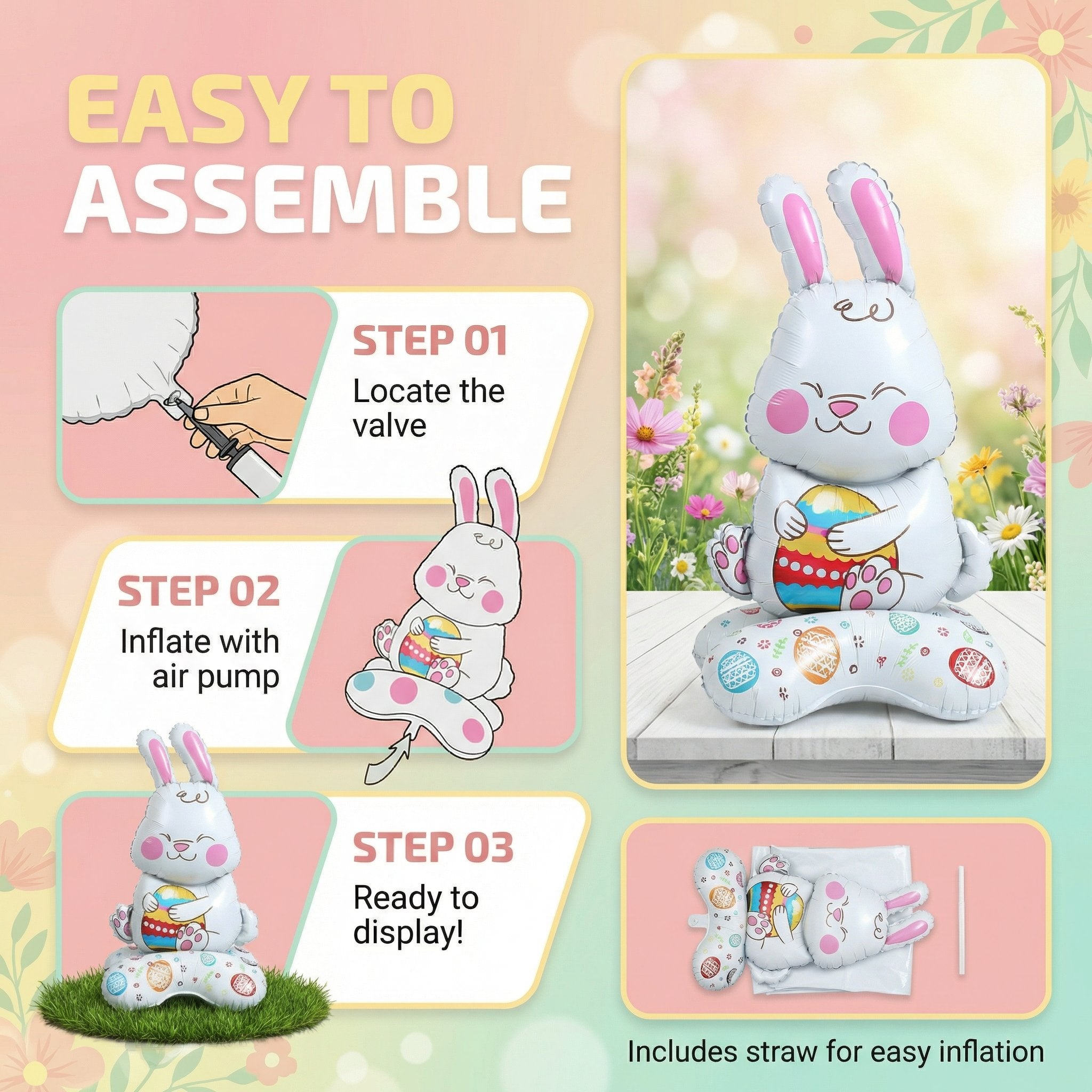 A giant 3D standing bunny balloon from Arenzza, perfect for Easter celebrations, featuring a festive and cheerful design.