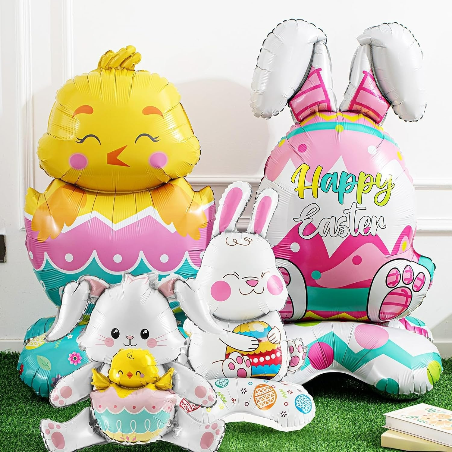A giant 3D standing bunny balloon from Arenzza, designed for Easter celebrations, featuring a cheerful, self-supporting festive bunny figure.