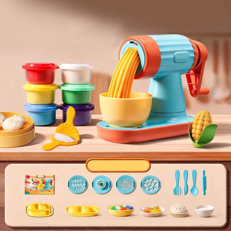 Arenzza kids clay noodle maker playset with colorful tools and clay for creative play and fun crafting activities.