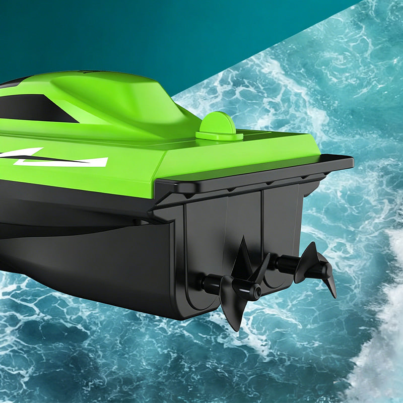 Arenzza 2.4G high-speed RC boat with dual motors, toy boat designed for kids, featuring sleek design and vibrant colors.