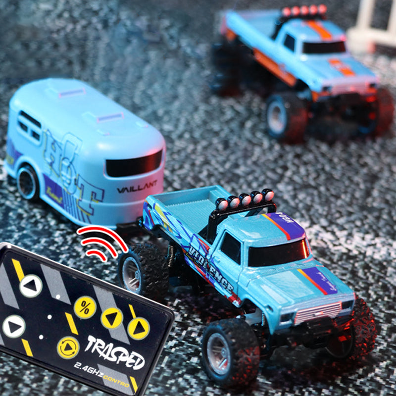 Arenzza OEIN Mini RC Monster Truck toy with large wheels and vibrant colors, designed for kids and outdoor play.