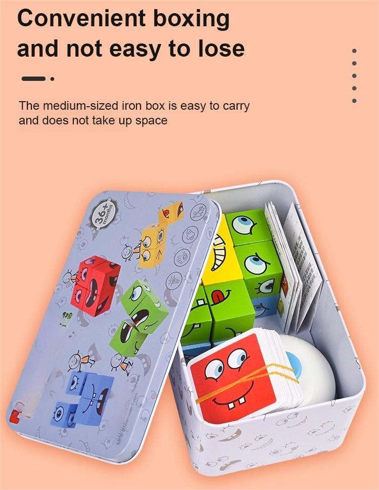 Arenzza 5D puzzle educational face-changing family game toy for kids, featuring colorful puzzle pieces and face images.