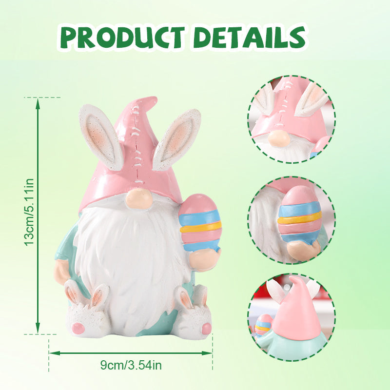 Arenzza Easter Bunny Gnome Figurine toy for kids and gifts, featuring a cute bunny with a gnome hat and festive Easter decorations.