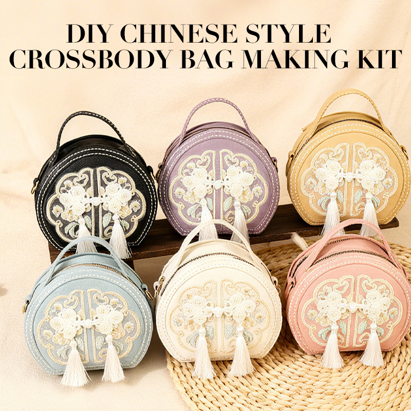 Arenzza DIY Chinese Style Crossbody Bag Making Kit with colorful materials and tools for kids and craft enthusiasts.