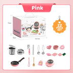 Children's Arenzza mini kitchen toy set with 22 pieces, realistic cooking utensils and accessories for kids' play and gift.