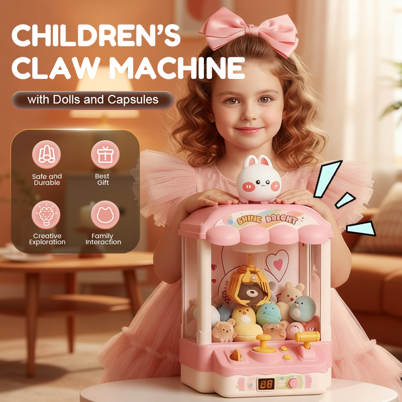 Arenzza children's claw machine toy with colorful dolls and capsules, featuring a playful animal claw design for kids.