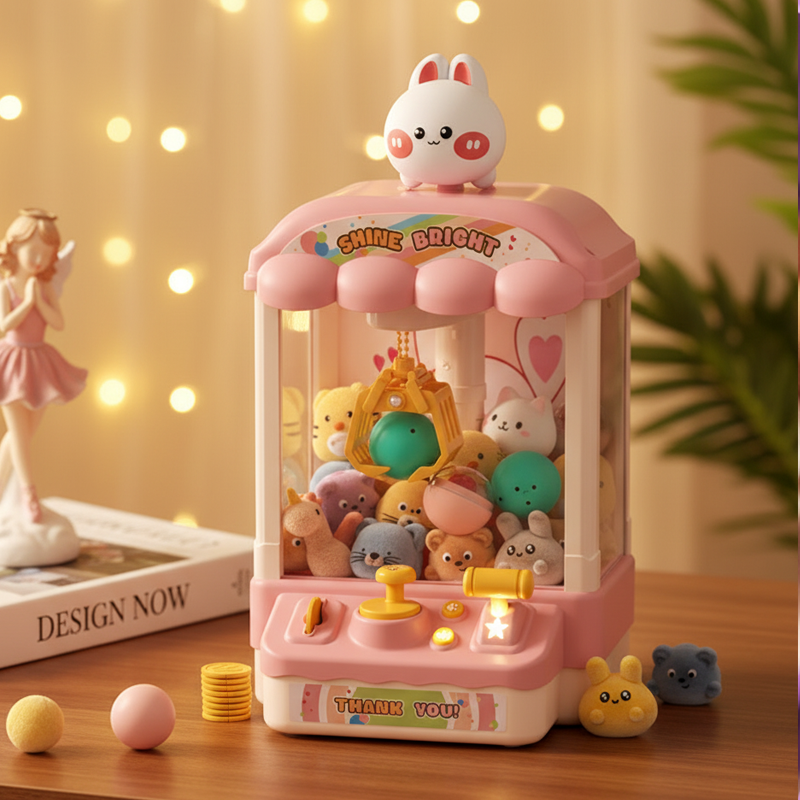 Arenzza children’s claw machine toy with plush dolls and capsules, featuring colorful animal-themed design for kids and gifts.