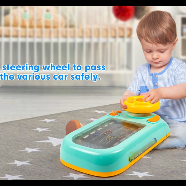 Arenzza new driving steering wheel toy for kids, featuring colorful buttons and realistic steering wheel design.