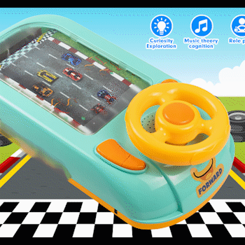 Arenzza kids' driving steering wheel toy with colorful buttons and realistic design for imaginative play.