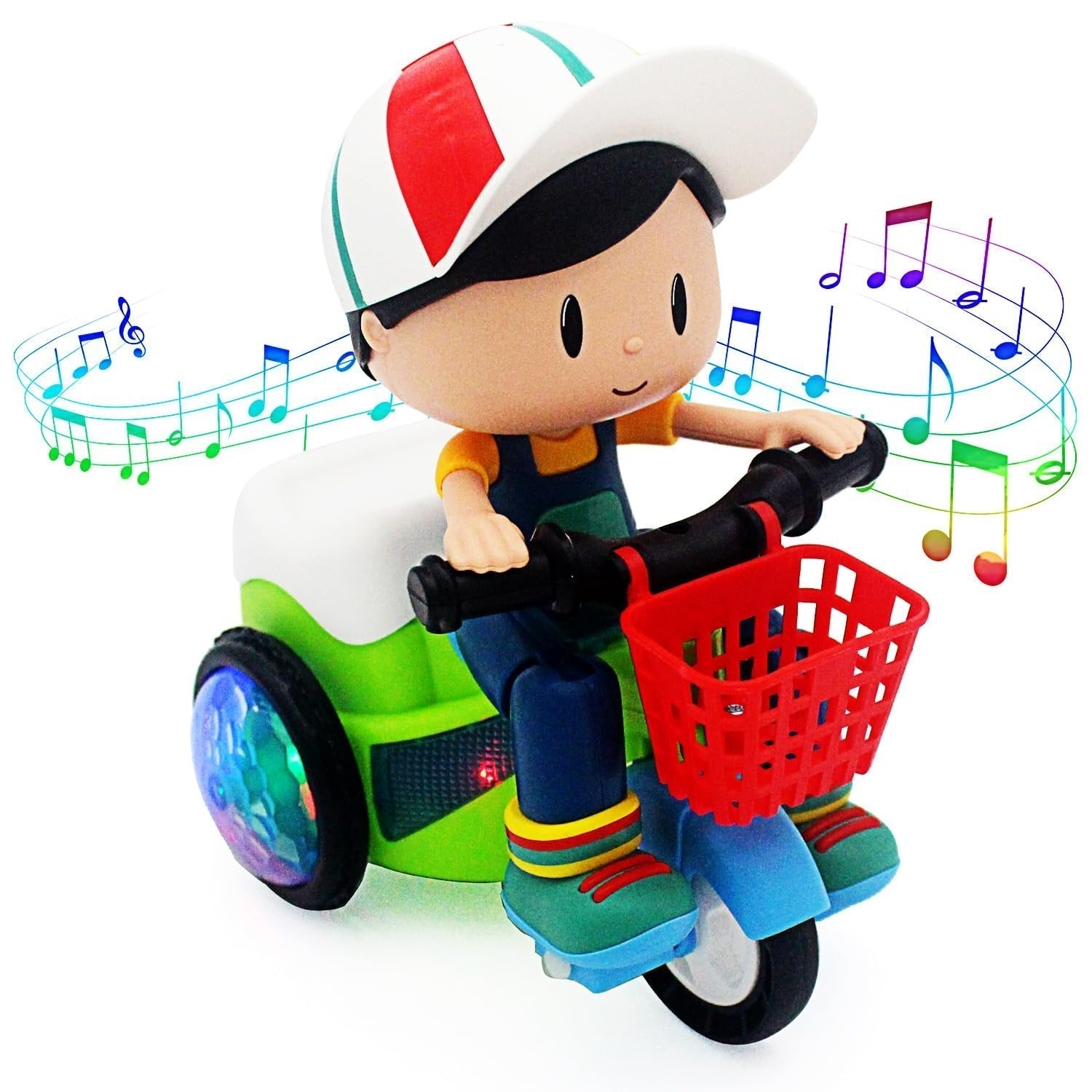 Arenzza stunt spin dance tricycle toy for kids with sound, music, and lights, designed for energetic play and fun.
