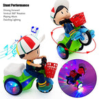 Arenzza stunt spin dance tricycle electric toy for kids with colorful lights, sound, and music, perfect for active play and fun.