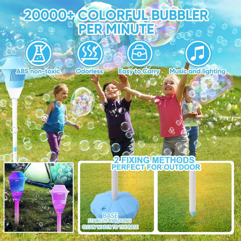 Arenzza handheld bubble machine for kids with one-touch operation producing rich bubbles, portable toy for outdoor fun.