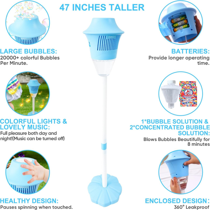 Arenzza automatic handheld bubble machine for kids, showing rich bubbles, portable design, and one-touch operation in action.