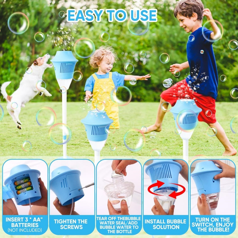 Arenzza handheld bubble machine for kids with one-touch operation, producing rich bubbles in a portable toy design.