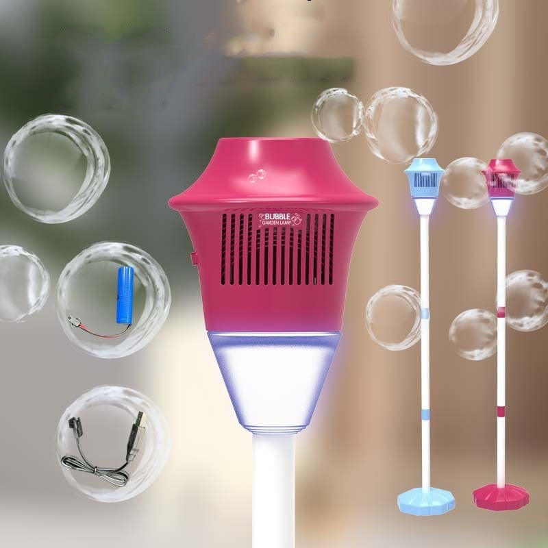 Arenzza handheld bubble machine for kids emitting colorful bubbles, compact and portable toy for outdoor fun.