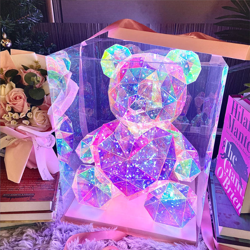 Colorful glowing bear toy by Arenzza, perfect for kids and gifts, with vibrant lights and soft plush exterior.