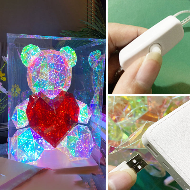 Colorful glowing bear toy by Arenzza, perfect for kids and gifts, featuring vibrant LED lights and a soft plush design.