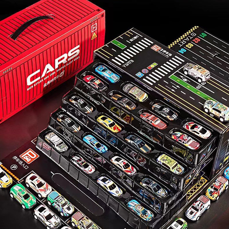 Arenzza 48 mini pull-back cars with built-in garage set, colorful toy cars designed for kids and gift fun.