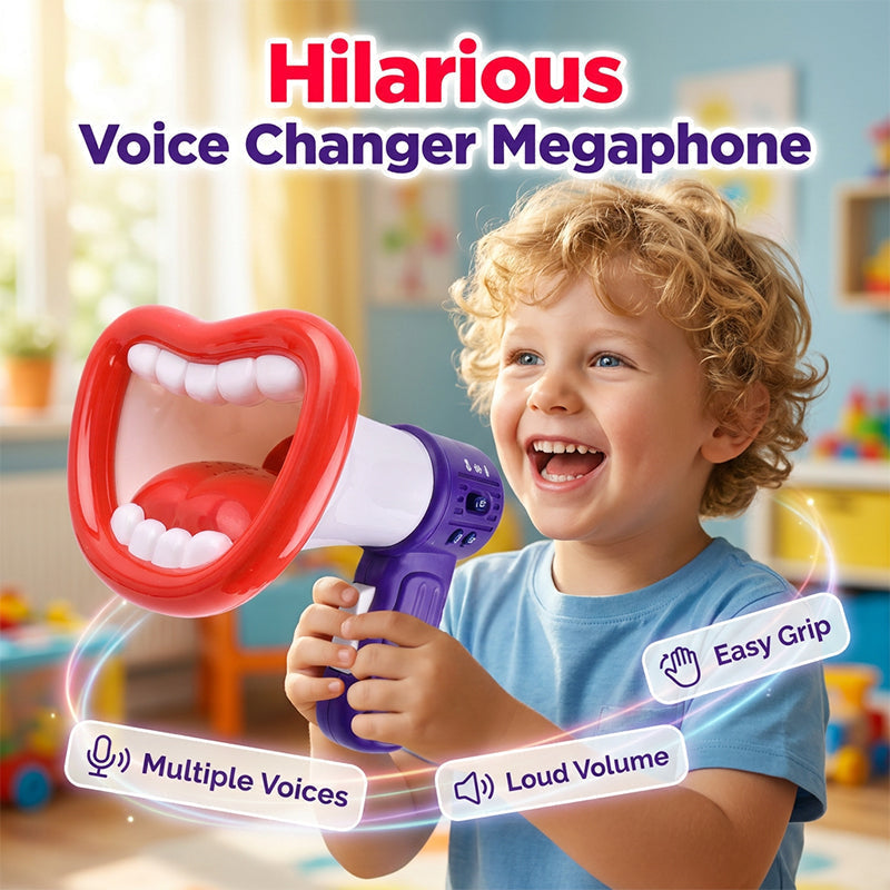 Arenzza Big Mouth Voice Changer Megaphone toy for kids, featuring bright colors and a large mouthpiece for fun voice changing play