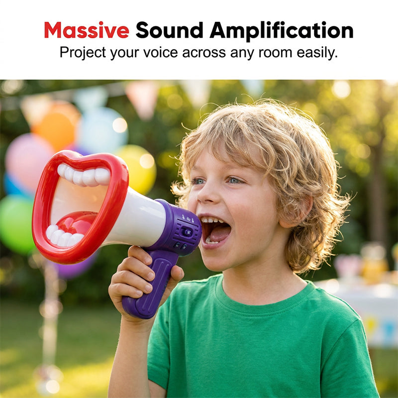 Arenzza Big Mouth Voice Changer Megaphone Toy for kids, featuring colorful design and large mouthpiece for fun voice changing play.