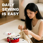 Arenzza rotating magnetic sewing kit for kids, featuring colorful magnetic pieces and sewing accessories in a compact toy set.
