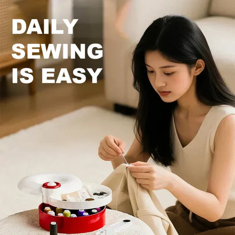 Arenzza rotating magnetic sewing kit for kids, featuring colorful magnetic pieces and sewing accessories in a compact toy set.