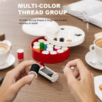 Arenzza rotating magnetic sewing kit for kids and gifts, featuring colorful magnetic pieces and sewing accessories in an organized display.