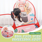 Foldable Arenzza children's ball pool with basketball hoop, colorful play area for kids, featuring soft sides and a fun sports theme.