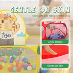 Foldable Arenzza children's ball pool with basketball hoop for kids, featuring colorful soft sides and a sturdy frame.