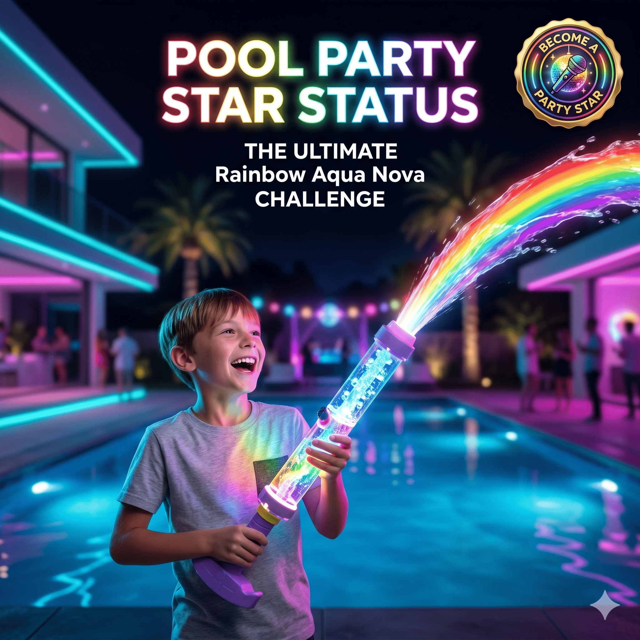 Bright rainbow LED water pistol by Arenzza, colorful toy for kids with glowing LED lights for summer water fights.