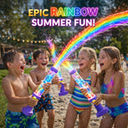 Colorful rainbow LED water pistol for kids, featuring bright lights and vibrant design, perfect for summer outdoor fun.