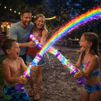 Bright rainbow LED water pistol by Arenzza, colorful toy with glowing lights, perfect for summer water fights and outdoor play.