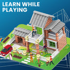 Arenzza 214-piece DIY simulation building toy set for kids with colorful interlocking bricks and various construction accessories.