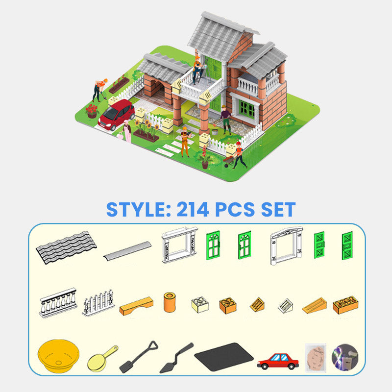 Arenzza 214-piece DIY simulation building toy set for kids with colorful bricks and accessories for creative play and construction.