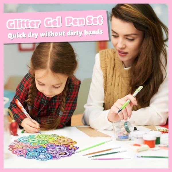 Arenzza glitter gel pen set with 10 colorful pens featuring smooth writing and quick-dry ink for kids and gift use.