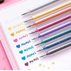 Arenzza Glitter Gel Pen Set with 10 vibrant colors and quick-dry ink, perfect for kids' arts and crafts or gifting.