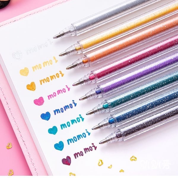 Arenzza Glitter Gel Pen Set with 10 vibrant colors and quick-dry ink, perfect for kids' arts and crafts or gifting.