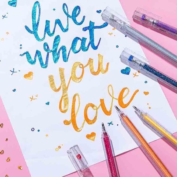 Arenzza Glitter Gel Pen Set with 10 colorful pens featuring smooth writing and quick-dry ink for kids and gift use.