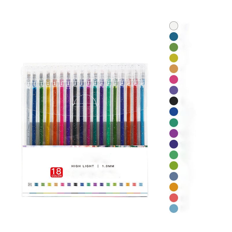 A set of ten colorful glitter gel pens by Arenzza with smooth ink, quick-drying, ideal for kids and creative gift projects.