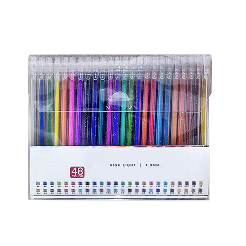 A set of 48 colorful glitter gel pens by Arenzza with smooth writing and quick-dry ink, perfect for kids and creative gifts.