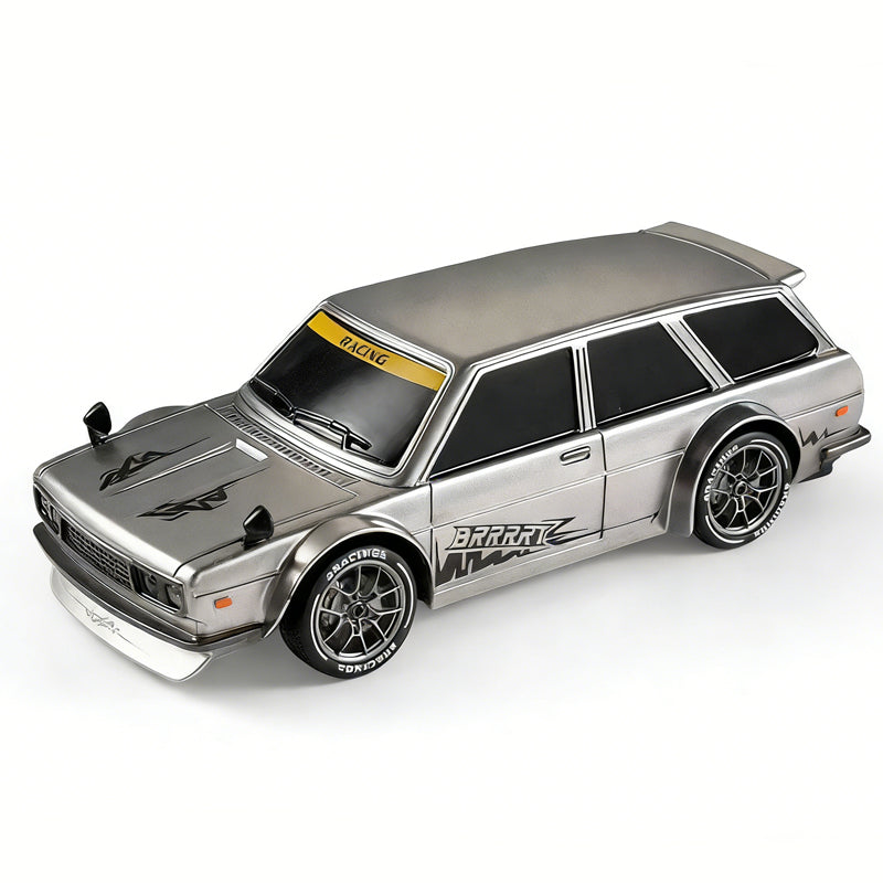 Arenzza 1:24 scale RC drift car with LED lights, toy remote-controlled car for kids, showcasing sleek design and illuminated features.