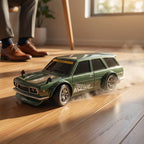 Arenzza 1:24 scale RC drift car with LED lights, toy vehicle designed for kids, showcasing sleek design and bright LED illumination.