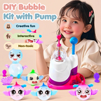 Arenzza DIY bubble kit with pump for kids, includes colorful bottles and bubble solution, perfect for outdoor play and fun.