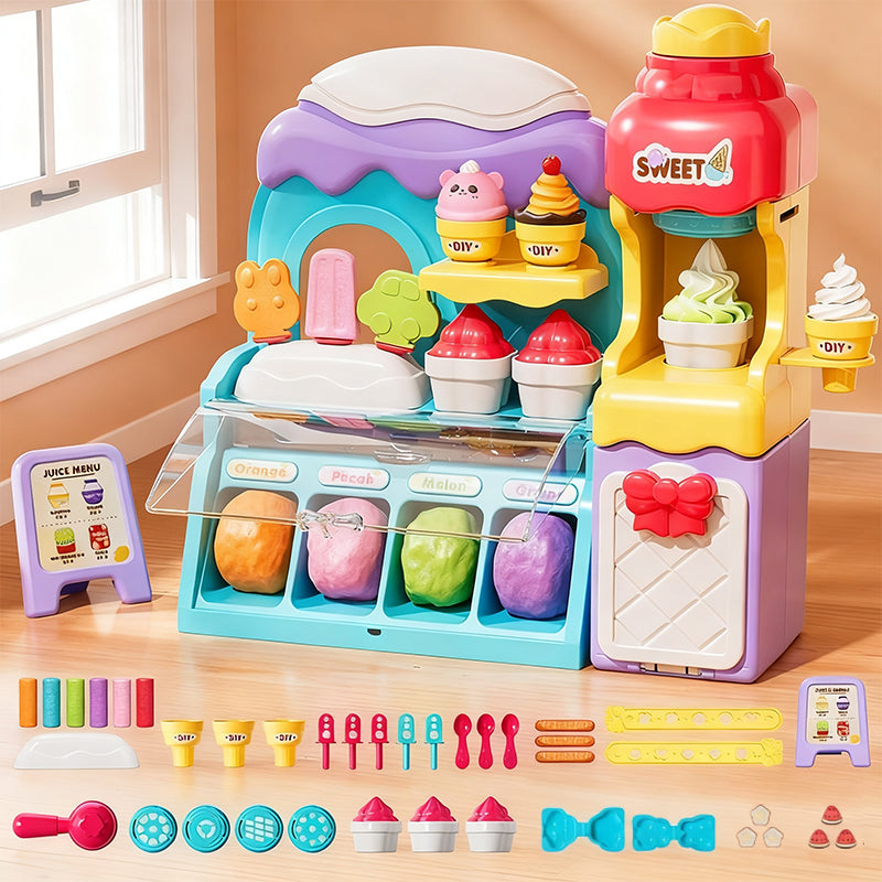 Arenzza DIY Ice Cream Play Dough Set for kids, colorful toy kit for role play and sensory fun, ideal gift for children.