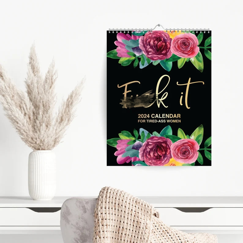 Aarenza 2025 calendar featuring a humorous design for women, with colorful illustrations and month grid on a white background.