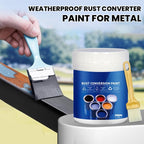 Arenzza weatherproof rust converter paint for metal, shown in a container with a metal surface, suitable for toys, kids, and gifts.